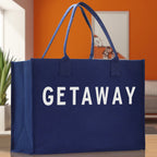 Getaway Cotton Canvas Chic Beach Tote Bag Multipurpose Tote Weekender Tote Gift for Her Outdoor Tote Vacation Tote Large Beach Bag
