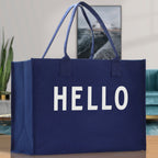 Hello Cotton Canvas Chic Beach Tote Bag Multipurpose Tote Weekender Tote Gift for Her Outdoor Tote Vacation Tote Large Beach Bag
