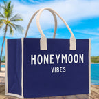 Honeymoon Vibes Cotton Canvas Chic Beach Tote Bag Multipurpose Tote Weekender Tote Gift for Her Outdoor Tote Vacation Tote Large Beach Bag