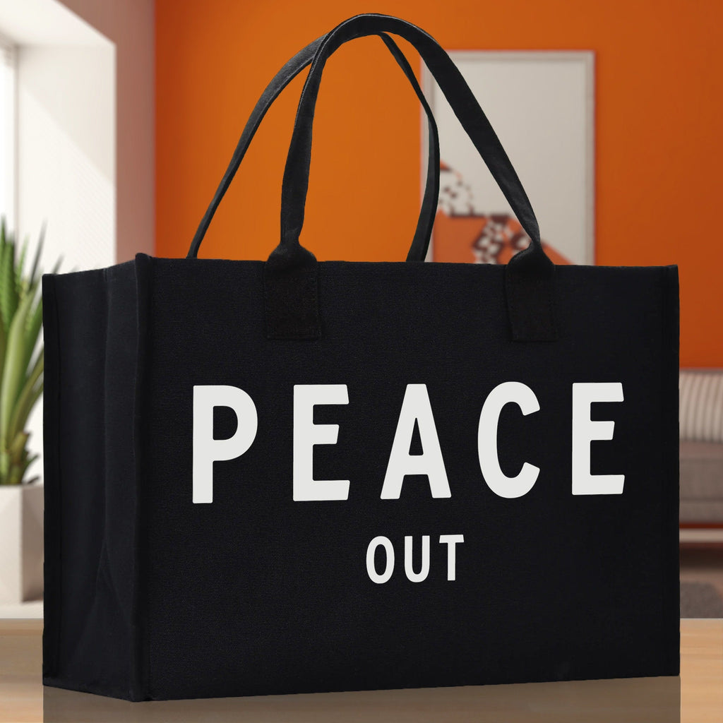 Peace Out Cotton Canvas Chic Beach Tote Bag Multipurpose Tote Weekender Tote Gift for Her Outdoor Tote Vacation Tote Large Beach Bag