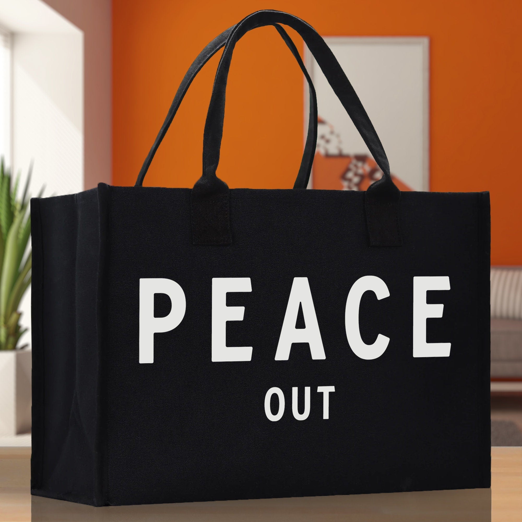 Peace Out Cotton Canvas Chic Beach Tote Bag Multipurpose Tote Weekender Tote Gift for Her Outdoor Tote Vacation Tote Large Beach Bag