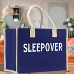 Sleepover Cotton Canvas Chic Beach Tote Bag Multipurpose Tote Weekender Tote Gift for Her Outdoor Tote Vacation Tote Large Beach Bag