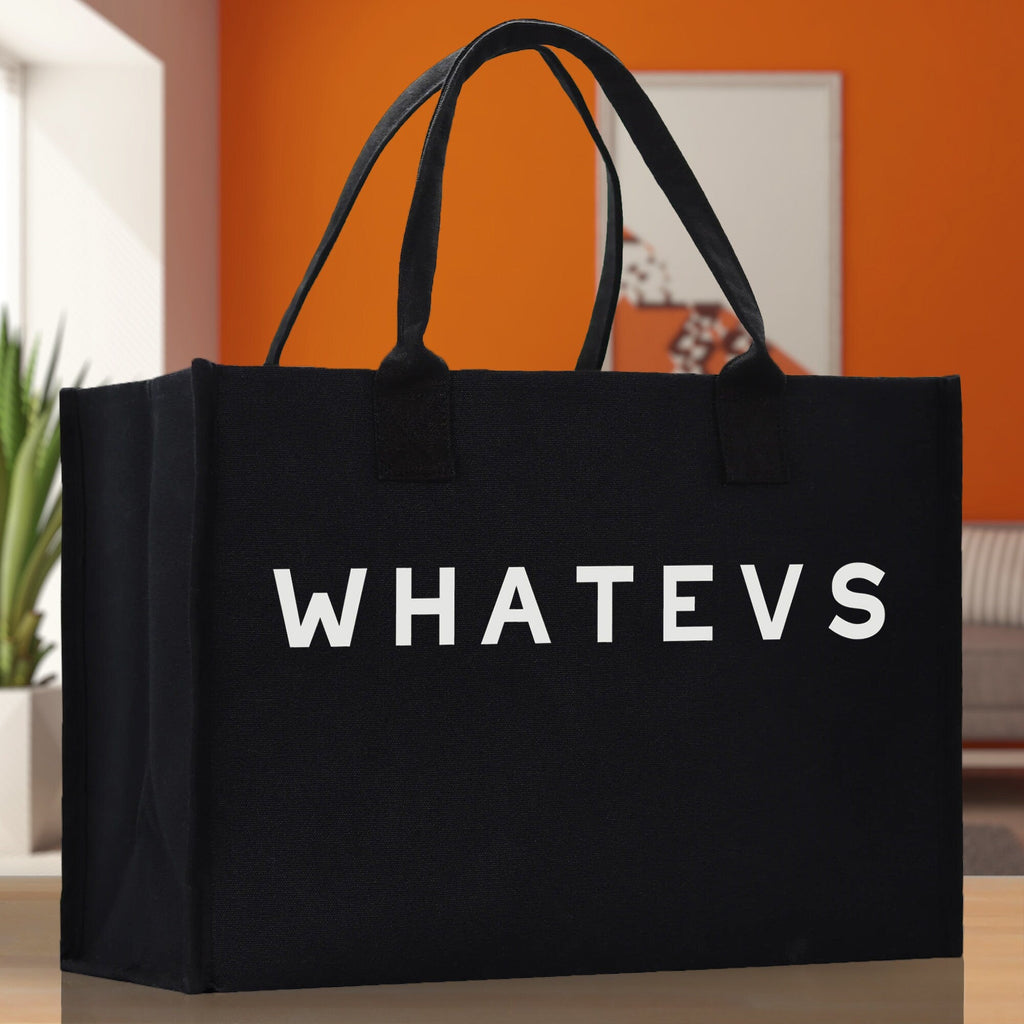 Whatevs Cotton Canvas Chic Beach Tote Bag Multipurpose Tote Weekender Tote Gift for Her Outdoor Tote Vacation Tote Large Beach Bag