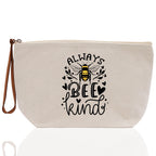 Bee Kind Zipper Cotton Canvas Zipper Pouch Bag Always Bee Kind Makeup Case Custom Zipper Pouch Tote Toiletry Bag Gift for Her Birthday Gift