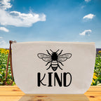 Bee Kind Zipper Cotton Canvas Zipper Pouch Bag Always Bee Kind Makeup Case Custom Zipper Pouch Tote Toiletry Bag Gift for Her Birthday Gift