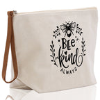 Bee Kind Zipper Cotton Canvas Zipper Pouch Bag Always Bee Kind Makeup Case Custom Zipper Pouch Tote Toiletry Bag Gift for Her Birthday Gift