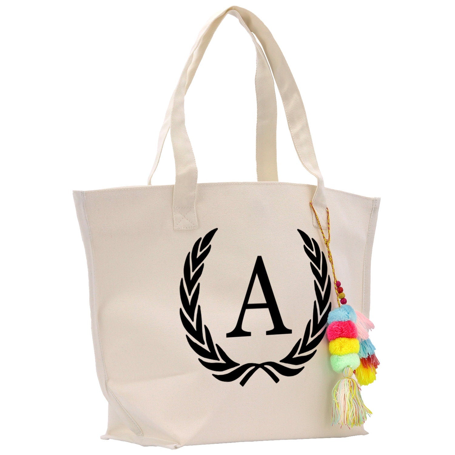 Personalized Cotton Canvas Hand Tote Bag Monogram Tote Bag Initial Canvas Tote Bridesmaid Gift Tote Magnetic Closure Bag Gift for Her A-Z