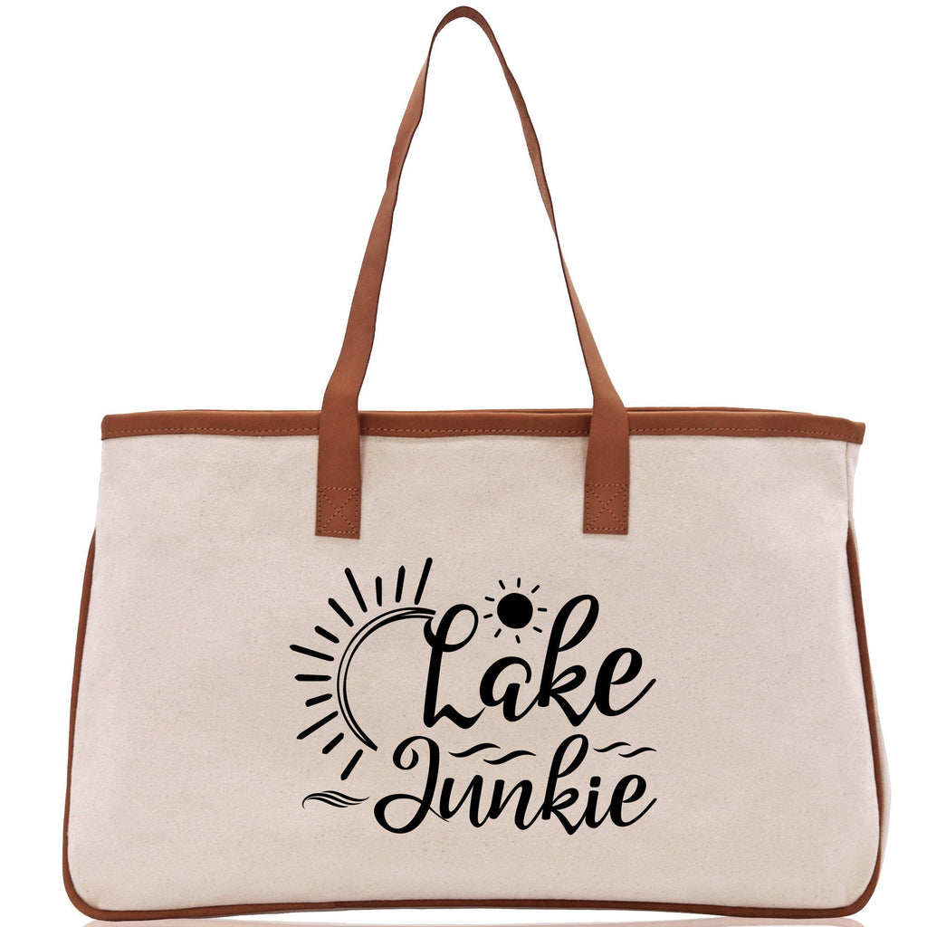 Lake Junkie Cotton Canvas Chic Tote Bag Camping Tote Lake Lover Gift Tote Bag Outdoor Tote Weekender Tote Laker Tote Multipurpose Tote