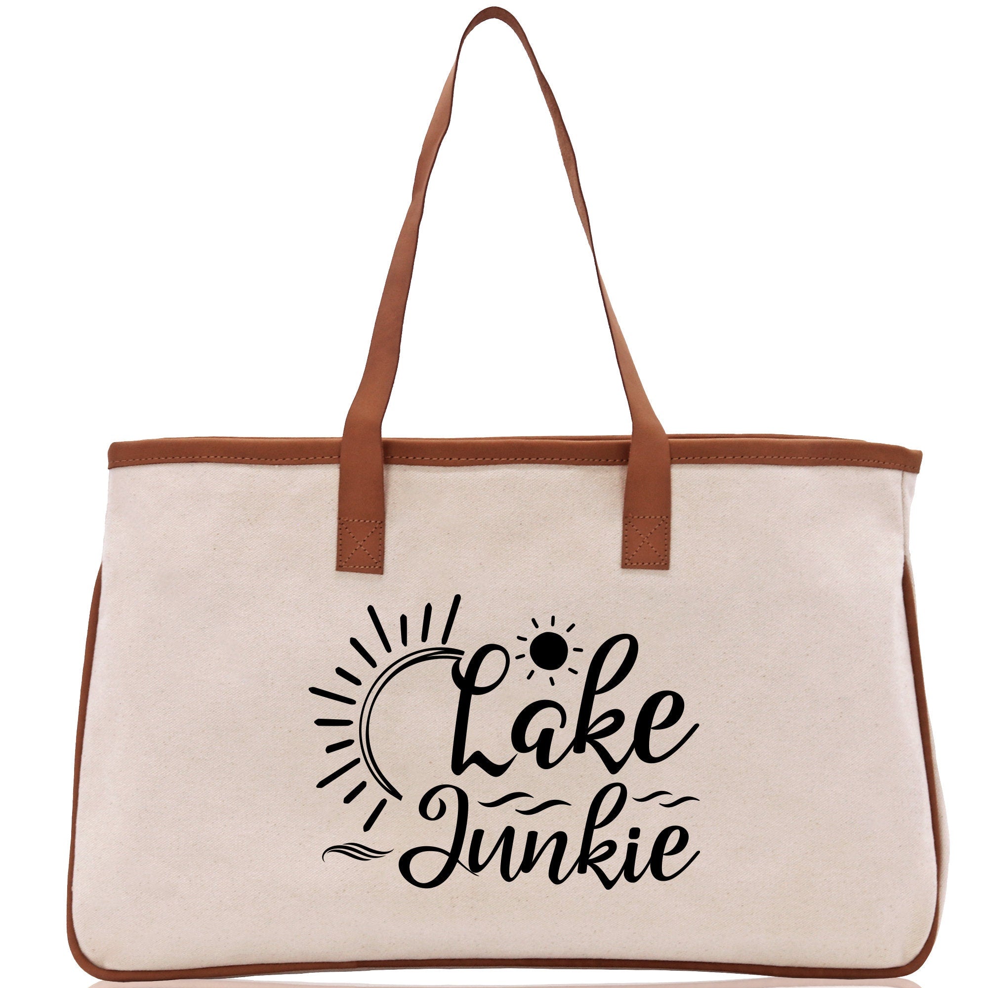 Lake Junkie Cotton Canvas Chic Tote Bag Camping Tote Lake Lover Gift Tote Bag Outdoor Tote Weekender Tote Laker Tote Multipurpose Tote