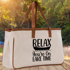 Relax You're On Lake Time Cotton Canvas Chic Tote Bag Camping Tote Lake Lover Gift Tote Bag Outdoor Tote Weekender Tote Laker Tote
