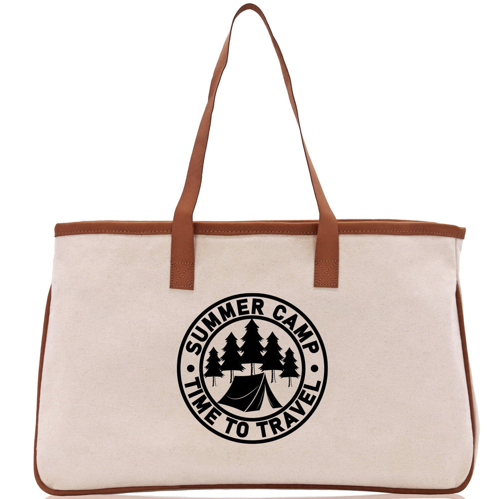 Summer Camp Time To Travel Cotton Canvas Chic Tote Bag Camping Tote Camping Lover Gift Tote Bag Outdoor Tote Weekender Tote Camper Tote