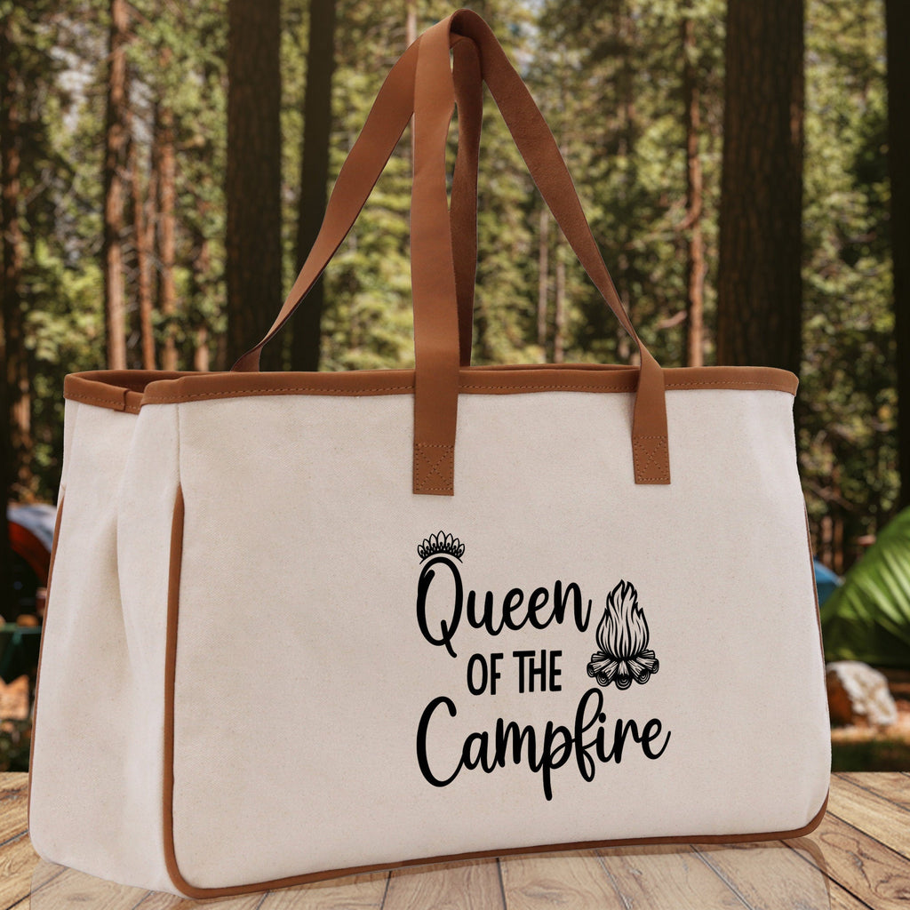 Queen of the Campfire  Cotton Canvas Chic Tote Bag Camping Tote Camping Lover Gift Tote Bag Outdoor Tote Weekender Tote Camper Tote