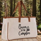 Queen of the Campfire  Cotton Canvas Chic Tote Bag Camping Tote Camping Lover Gift Tote Bag Outdoor Tote Weekender Tote Camper Tote