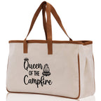 Queen of the Campfire  Cotton Canvas Chic Tote Bag Camping Tote Camping Lover Gift Tote Bag Outdoor Tote Weekender Tote Camper Tote