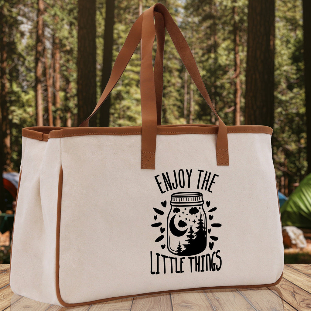 Enjoy the Little Things Cotton Canvas Chic Tote Bag Camping Tote Camping Lover Gift Tote Bag Outdoor Tote Multipurpose Weekender Tote