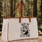 Enjoy the Little Things Cotton Canvas Chic Tote Bag Camping Tote Camping Lover Gift Tote Bag Outdoor Tote Multipurpose Weekender Tote