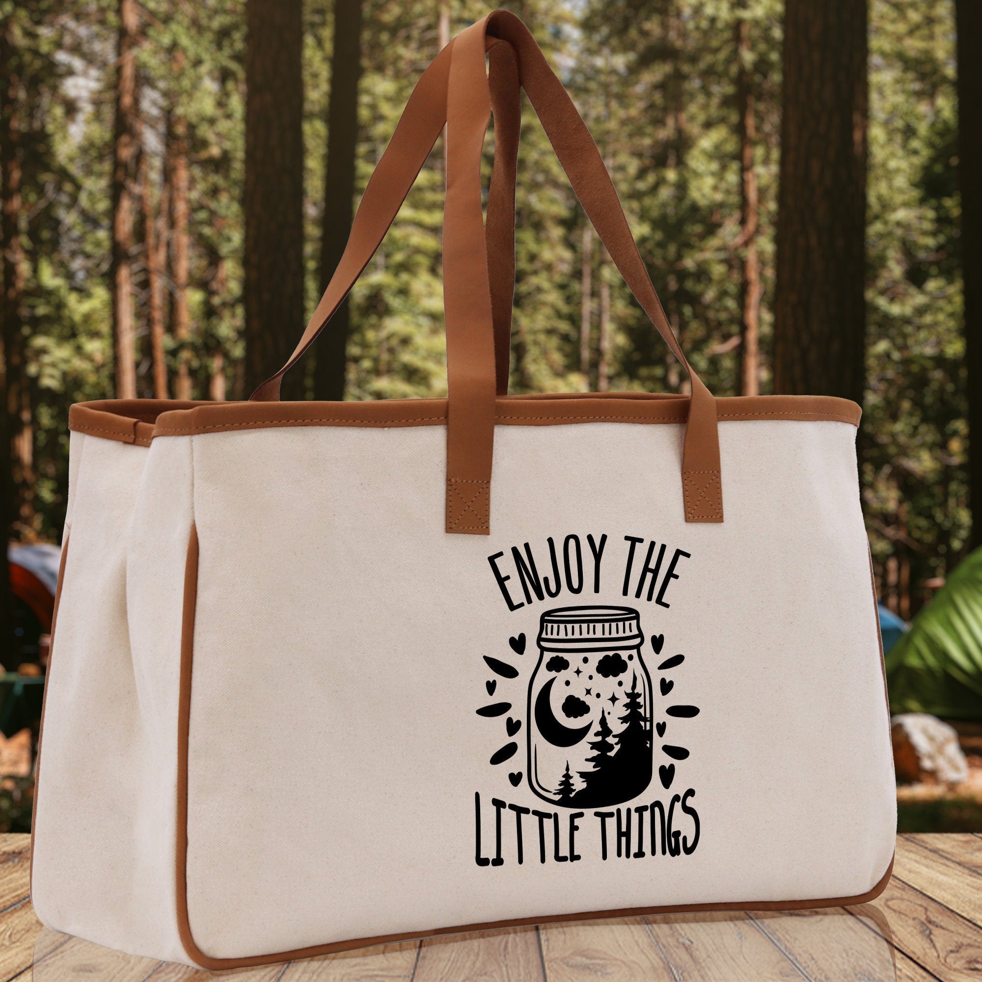 Enjoy the Little Things Cotton Canvas Chic Tote Bag Camping Tote Camping Lover Gift Tote Bag Outdoor Tote Multipurpose Weekender Tote