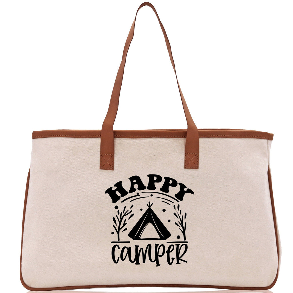 Happy Camper Cotton Canvas Chic Tote Bag Camping Tote Camping Lover Gift Tote Bag Outdoor Tote Weekender Tote Camper Tote Multipurpose Tote