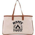 Happy Camper Cotton Canvas Chic Tote Bag Camping Tote Camping Lover Gift Tote Bag Outdoor Tote Weekender Tote Camper Tote Multipurpose Tote