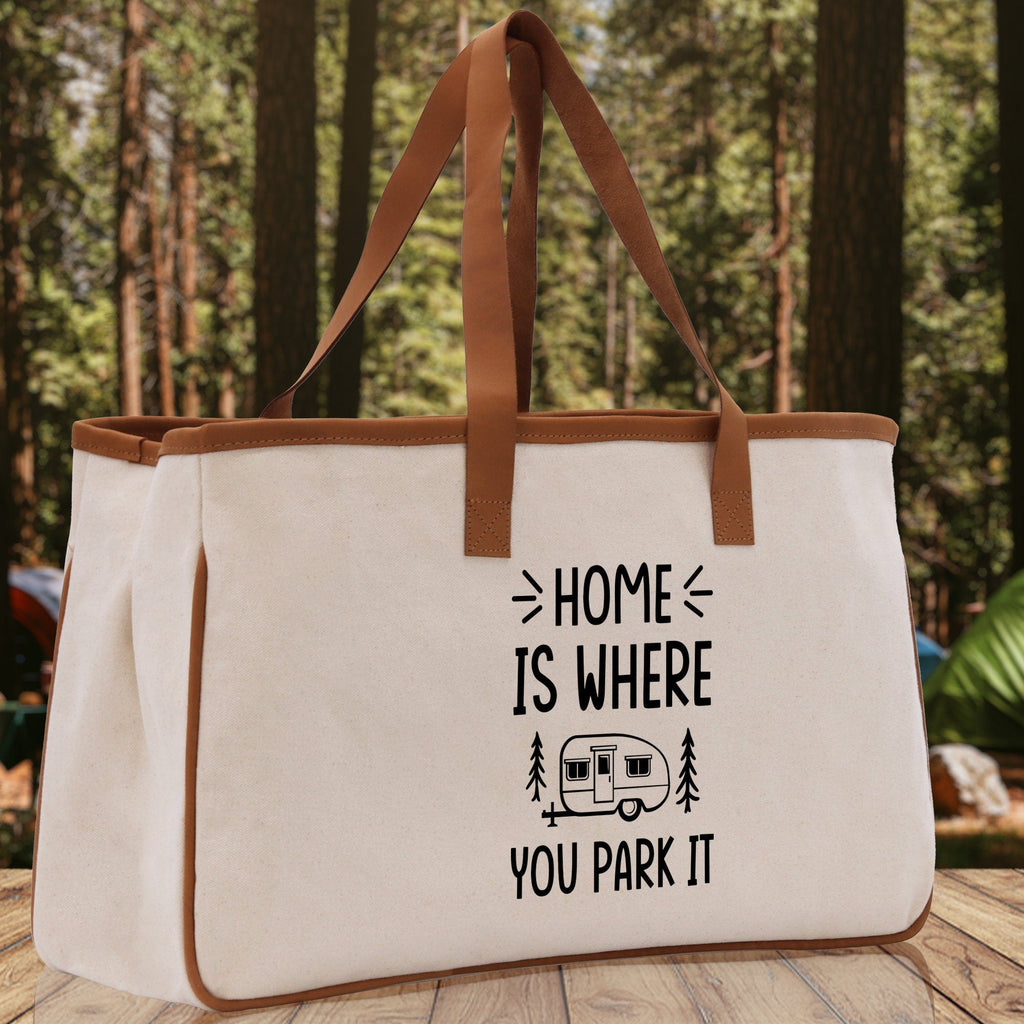 Home is Where You Park It Cotton Canvas Chic Tote Bag Camping Tote Camping Lover Gift Tote Bag Outdoor Tote Multipurpose Camper Tote