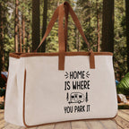 Home is Where You Park It Cotton Canvas Chic Tote Bag Camping Tote Camping Lover Gift Tote Bag Outdoor Tote Multipurpose Camper Tote