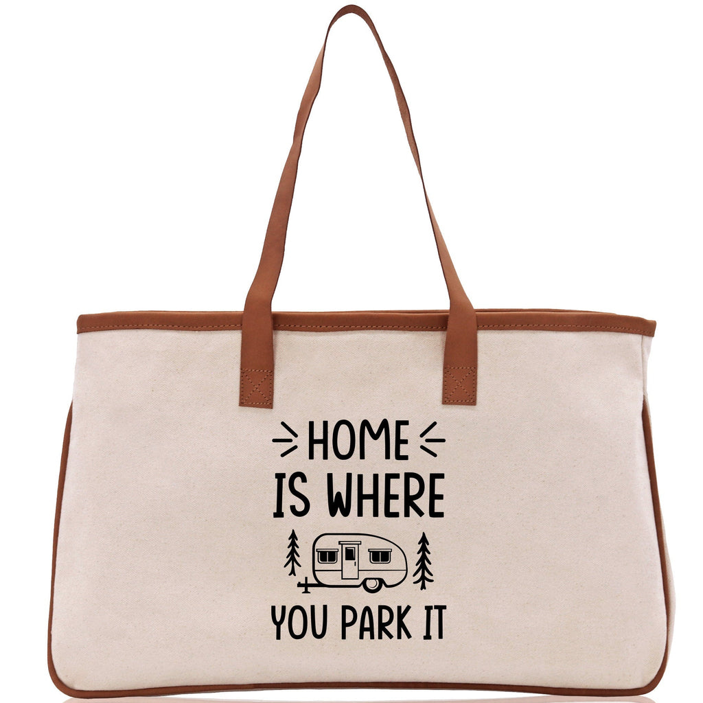 Home is Where You Park It Cotton Canvas Chic Tote Bag Camping Tote Camping Lover Gift Tote Bag Outdoor Tote Multipurpose Camper Tote
