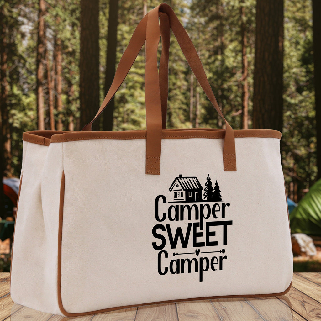 Camper Sweet Camper Cotton Canvas Chic Tote Bag Camping Tote Camping Lover Gift Tote Bag Outdoor Tote Weekender Tote Camper Tote