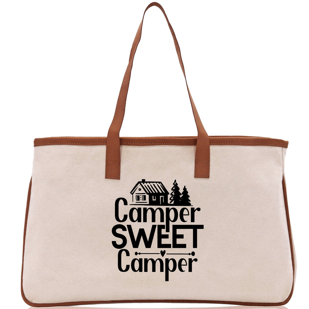 Camper Sweet Camper Cotton Canvas Chic Tote Bag Camping Tote Camping Lover Gift Tote Bag Outdoor Tote Weekender Tote Camper Tote