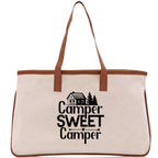 Camper Sweet Camper Cotton Canvas Chic Tote Bag Camping Tote Camping Lover Gift Tote Bag Outdoor Tote Weekender Tote Camper Tote