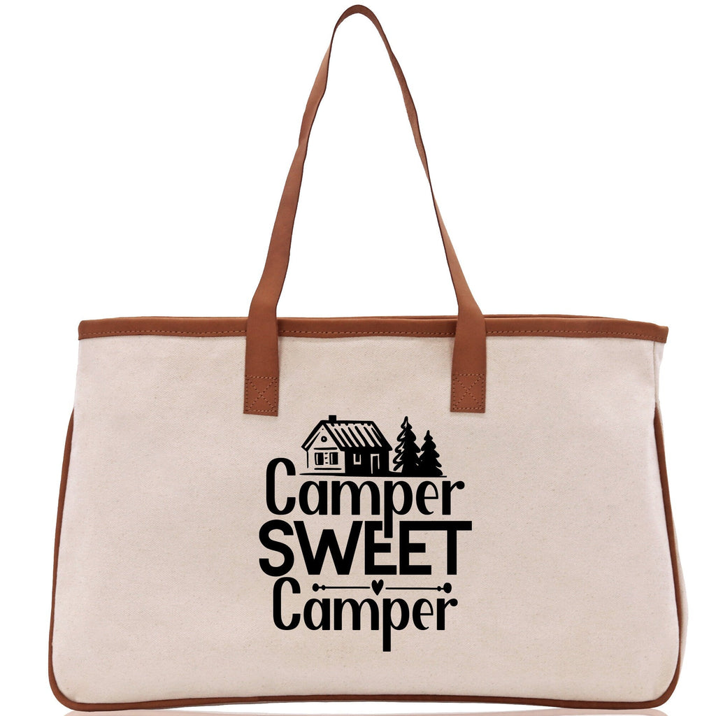 Camper Sweet Camper Cotton Canvas Chic Tote Bag Camping Tote Camping Lover Gift Tote Bag Outdoor Tote Weekender Tote Camper Tote