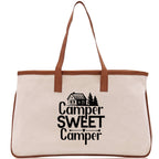 Camper Sweet Camper Cotton Canvas Chic Tote Bag Camping Tote Camping Lover Gift Tote Bag Outdoor Tote Weekender Tote Camper Tote