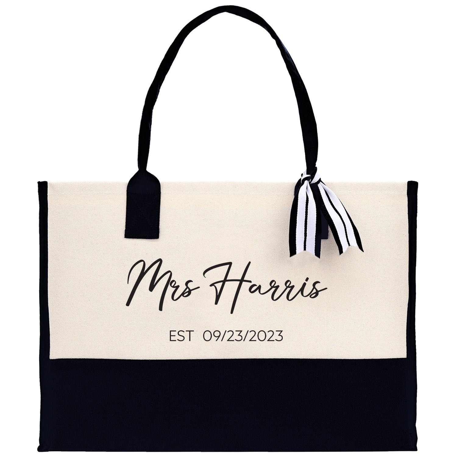 Mrs. Last Name Est Year Tote Bag Personalized Date Wedding Tote Bridal Shower Gift Honeymoon Gift Customized Wedding Gift Bridesmaid Gift