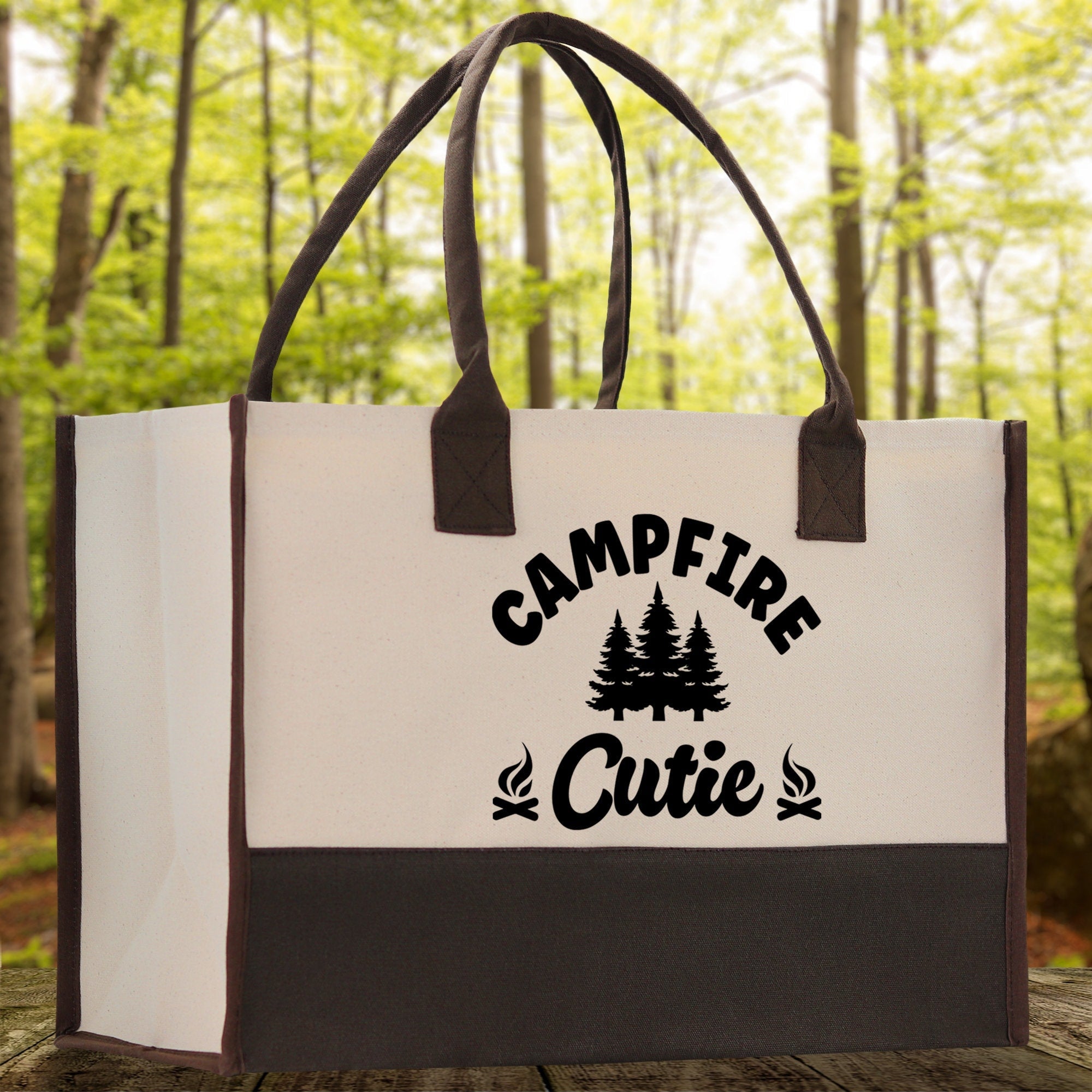 Campfire Cutie Cotton Canvas Chic Tote Bag Camping Tote Camping Lover Gift Tote Bag Outdoor Tote Weekender Tote Camper Multipurpose Tote