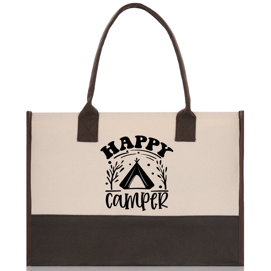 Happy Camper Cotton Canvas Chic Tote Bag Camping Tote Camping Lover Gift Tote Bag Outdoor Tote Weekender Tote Camper Tote Multipurpose Tote