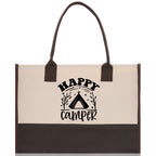 Happy Camper Cotton Canvas Chic Tote Bag Camping Tote Camping Lover Gift Tote Bag Outdoor Tote Weekender Tote Camper Tote Multipurpose Tote