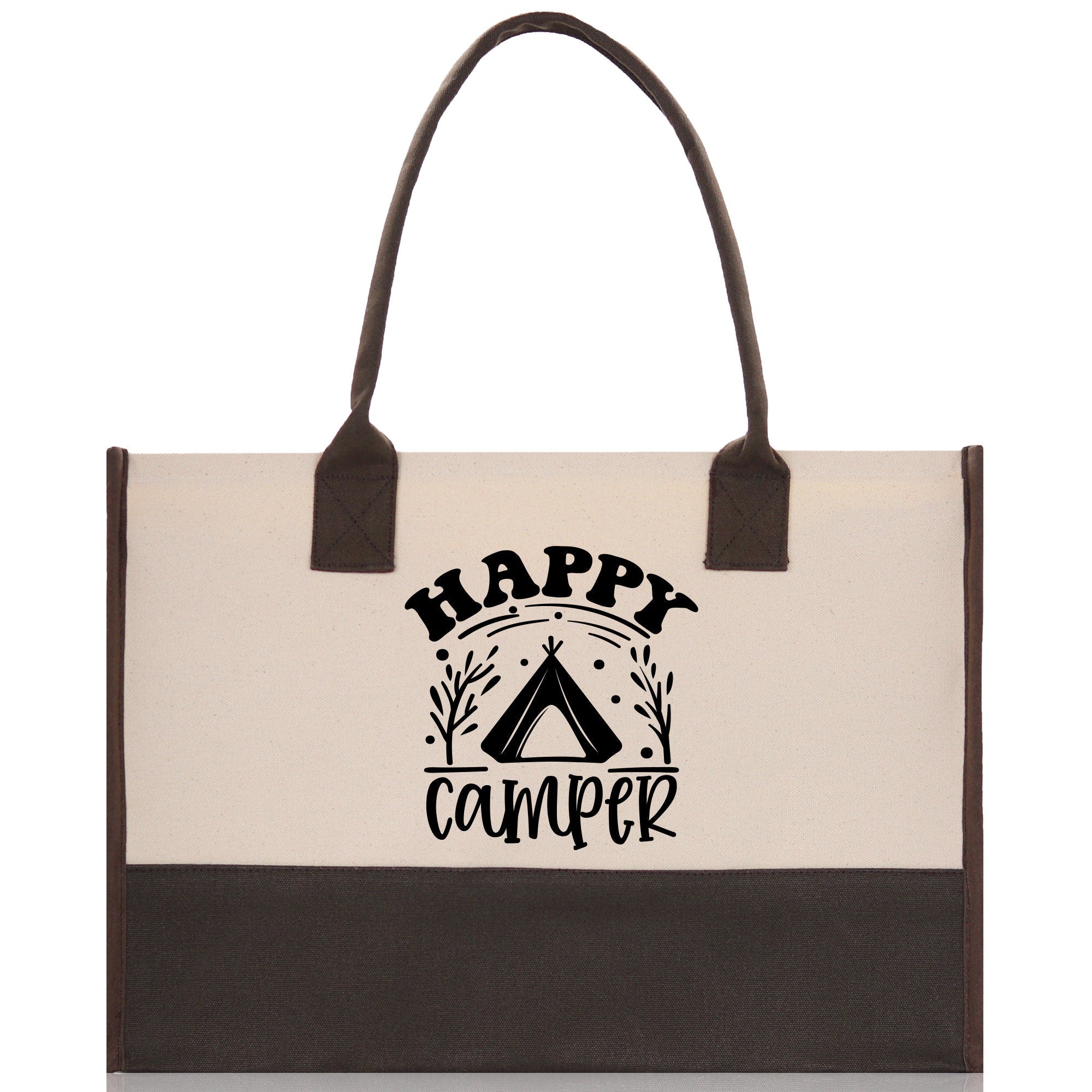 Happy Camper Cotton Canvas Chic Tote Bag Camping Tote Camping Lover Gift Tote Bag Outdoor Tote Weekender Tote Camper Tote Multipurpose Tote