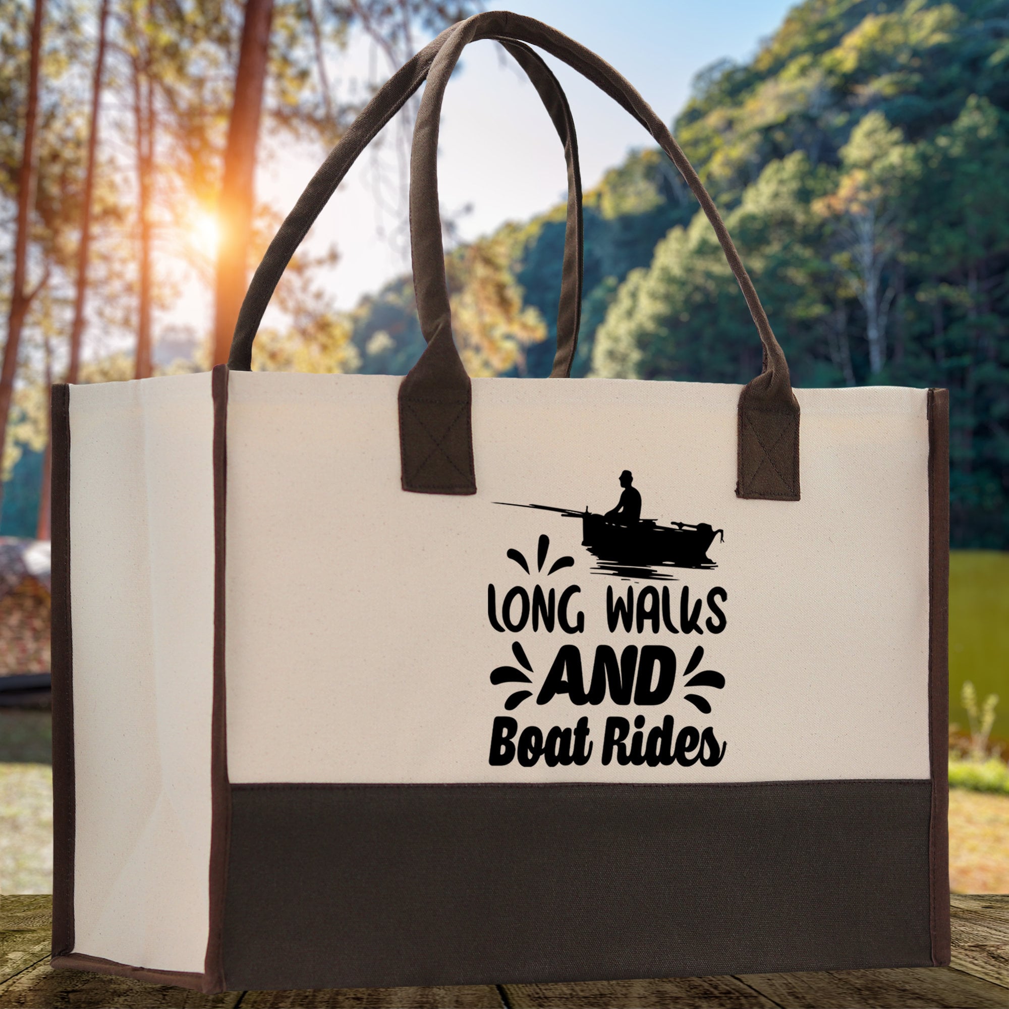 Long Walks and Boat Rides Cotton Canvas Chic Tote Bag  Boat Lover Gift Tote Bag Outdoor Tote Weekender Tote Boater Tote Multipurpose Tote