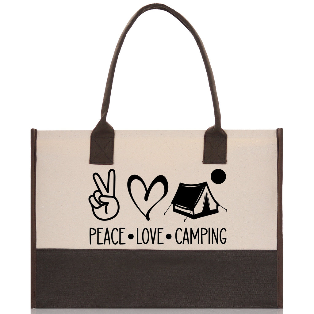 Peace Love Camping Cotton Canvas Chic Tote Bag Camping Tote Camping Lover Gift Tote Bag Outdoor Tote Weekender Tote Multipurpose Camper Tote