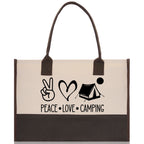 Peace Love Camping Cotton Canvas Chic Tote Bag Camping Tote Camping Lover Gift Tote Bag Outdoor Tote Weekender Tote Multipurpose Camper Tote