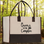 Queen of the Campfire  Cotton Canvas Chic Tote Bag Camping Tote Camping Lover Gift Tote Bag Outdoor Tote Weekender Tote Camper Tote