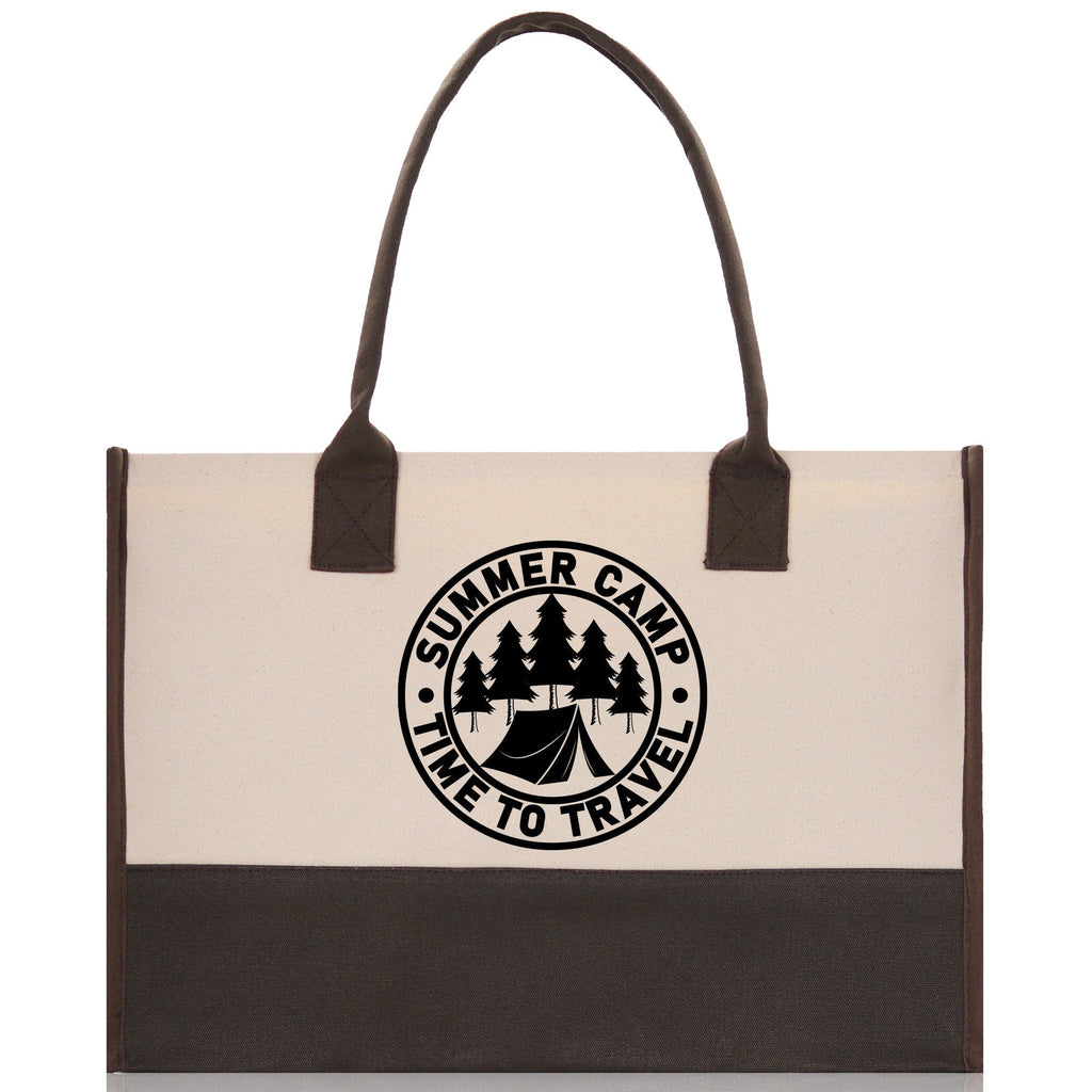 Summer Camp Time To Travel Cotton Canvas Chic Tote Bag Camping Tote Camping Lover Gift Tote Bag Outdoor Tote Weekender Tote Camper Tote