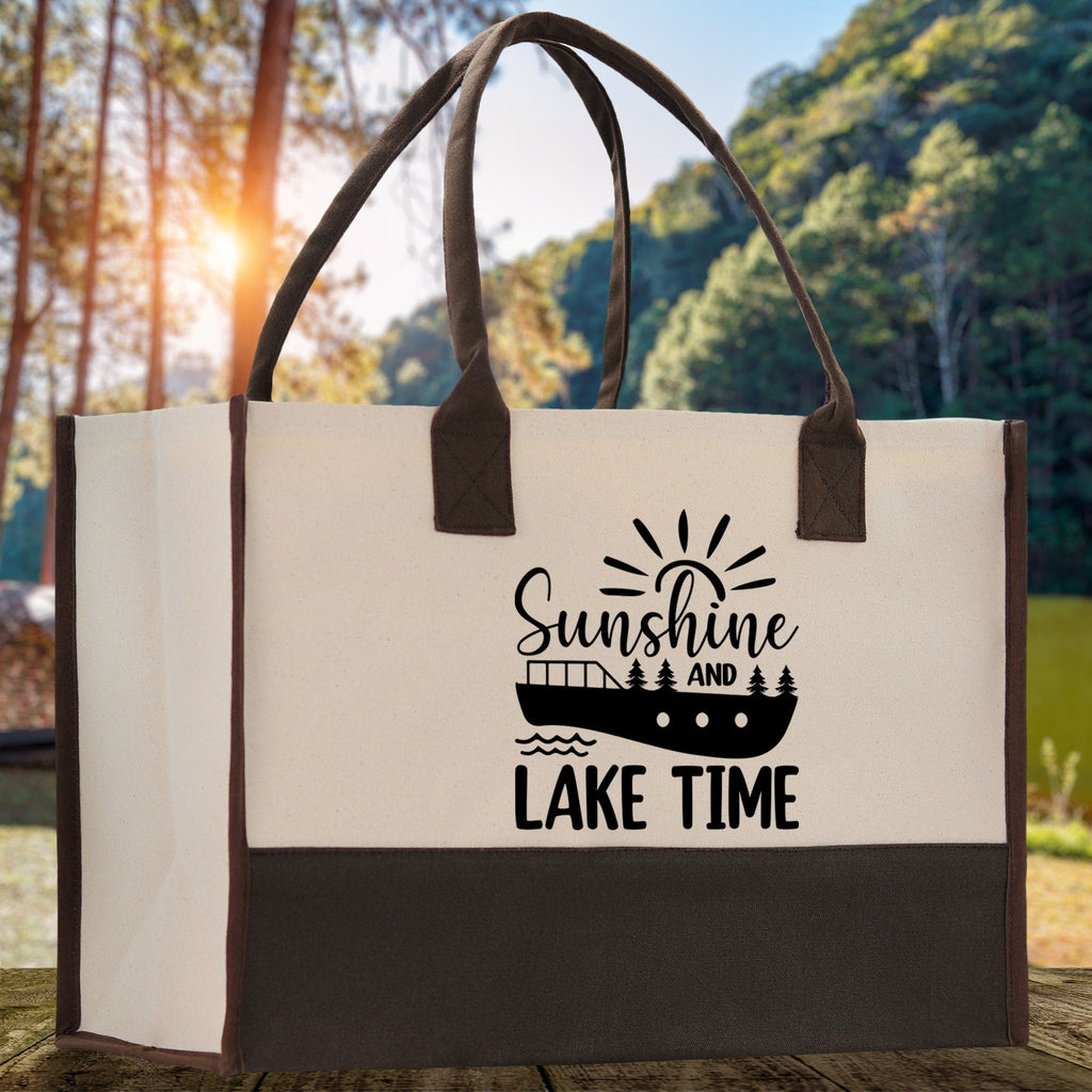 Sunshine and Lake Time Cotton Canvas Chic Tote Bag Camping Tote Lake Lover Gift Tote Bag Outdoor Tote Weekender Tote Laker Tote