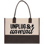 Unplug & Unwind Cotton Canvas Chic Tote Bag Camping Tote Camping Lover Gift Tote Bag Outdoor Tote Weekender Tote Multipurpose Camper Tote