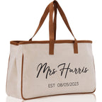Mrs. Last Name Est Year Tote Bag Personalized Date Wedding Tote Bridal Shower Gift Honeymoon Gift Customized Wedding Gift Bridesmaid Gift