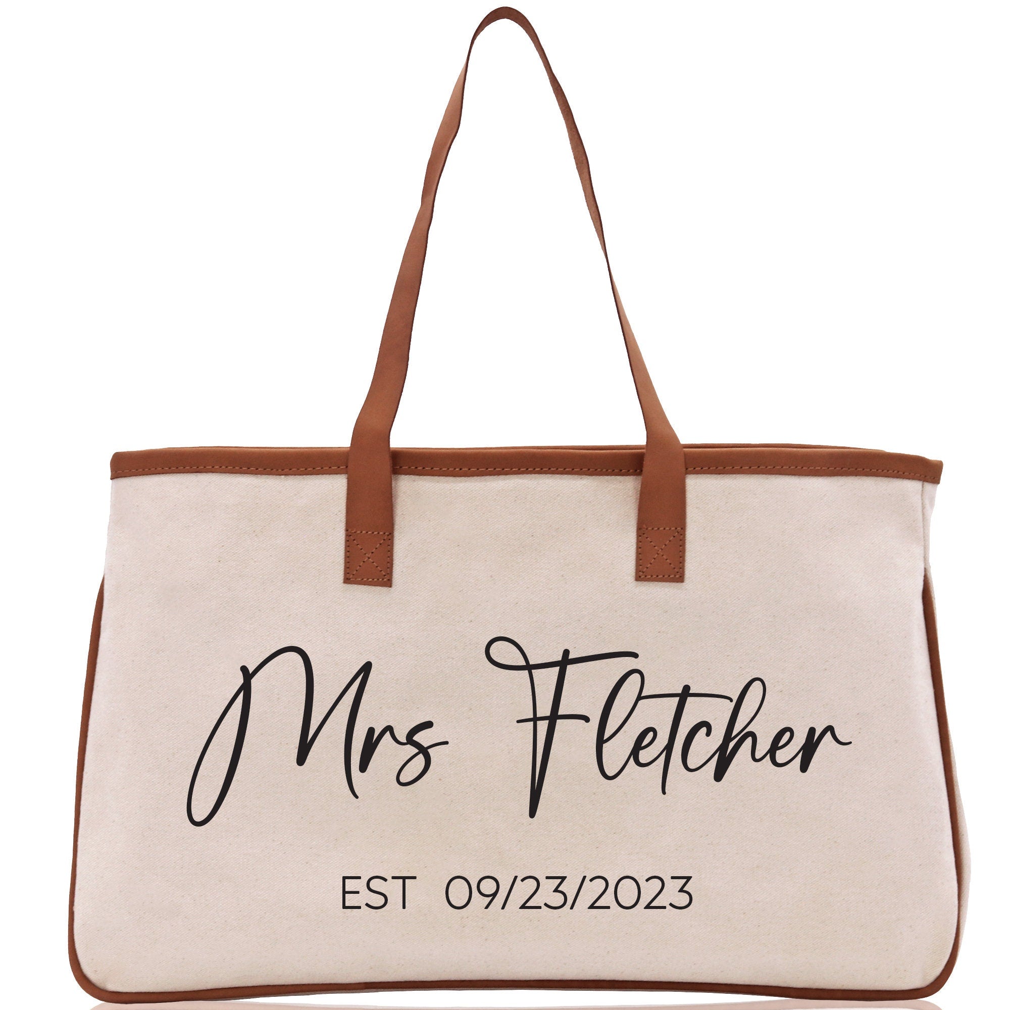 Mrs. Last Name Est Year Tote Bag Personalized Date Wedding Tote Bridal Shower Gift Honeymoon Gift Customized Wedding Gift Bridesmaid Gift