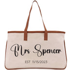Mrs. Last Name Est Year Tote Bag Personalized Date Wedding Tote Bridal Shower Gift Honeymoon Gift Customized Wedding Gift Bridesmaid Gift