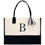 Personalized Cotton Canvas Beach Tote Bag Monogram Tote Bag Initial Canvas Tote Bridesmaid Gift Tote Custom Beach Bag Gift for Her A-Z