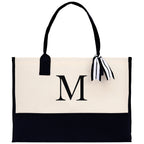 Personalized Cotton Canvas Beach Tote Bag Monogram Tote Bag Initial Canvas Tote Bridesmaid Gift Tote Custom Beach Bag Gift for Her A-Z