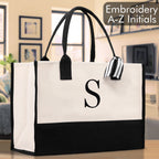 Personalized Cotton Canvas Beach Tote Bag Monogram Tote Bag Initial Canvas Tote Bridesmaid Gift Tote Custom Beach Bag Gift for Her A-Z
