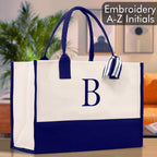 Personalized Cotton Canvas Beach Tote Bag Monogram Tote Bag Initial Canvas Tote Bridesmaid Gift Tote Custom Beach Bag Gift for Her A-Z